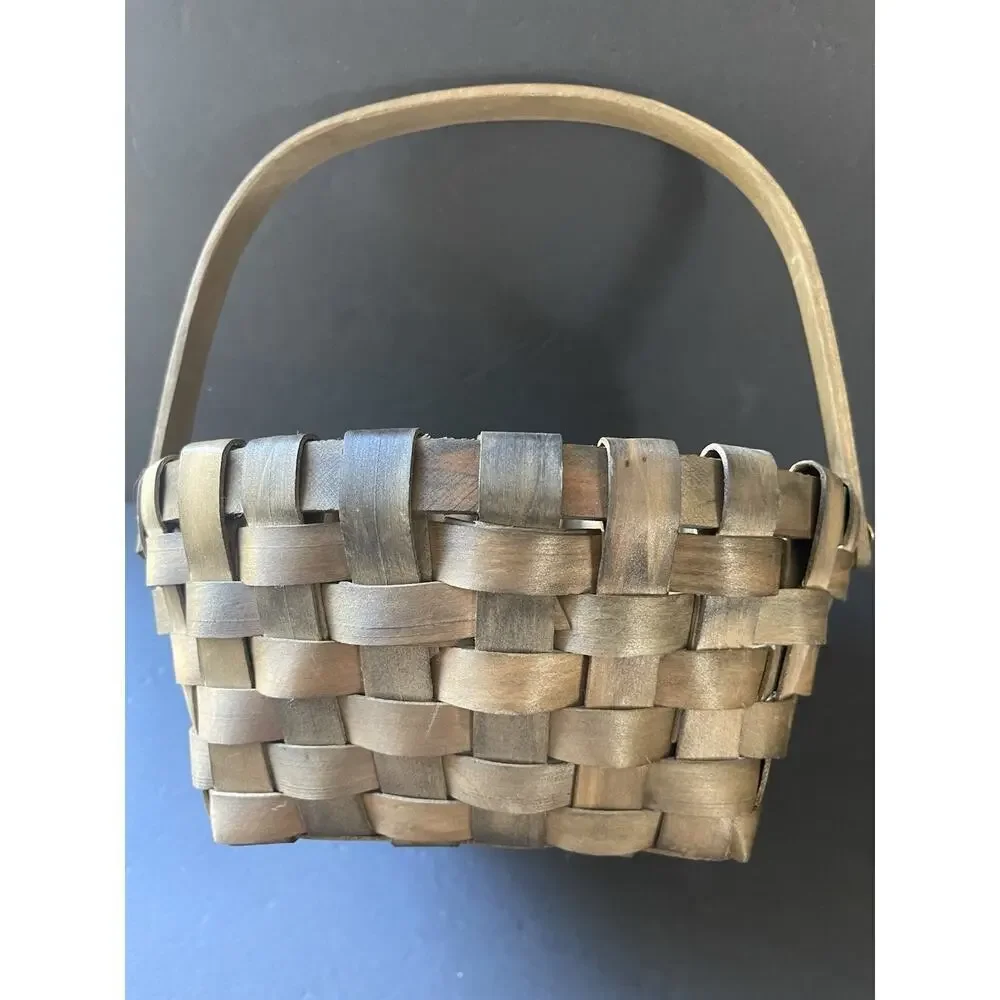 Vtg Gathering Basket Vegetable Slat Wood Woven Handcrafted Farmhouse Cottage